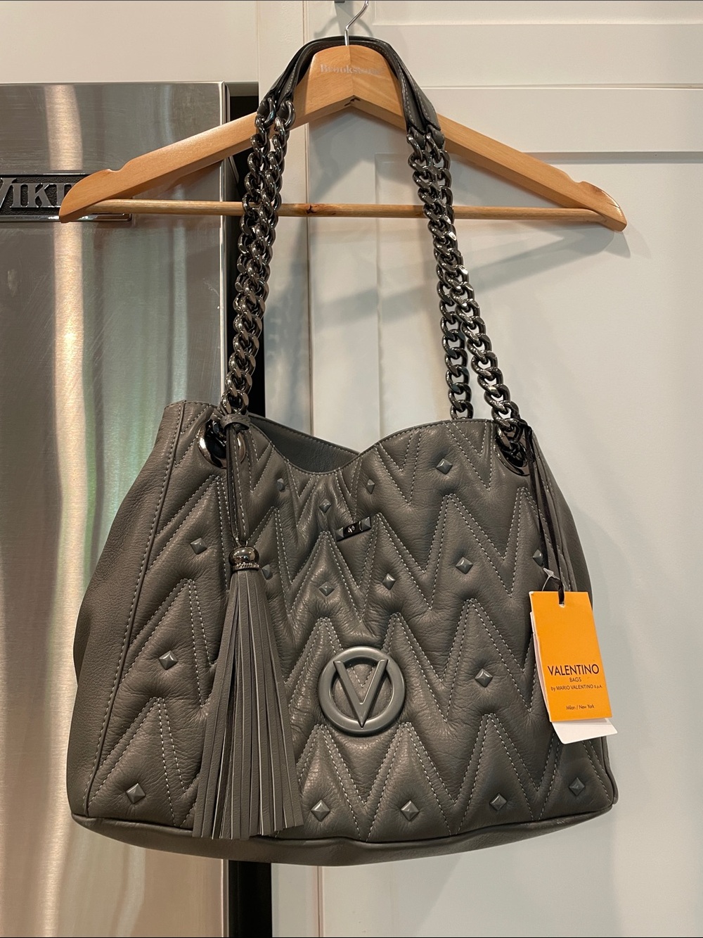 Valentino by Mario Valentino Luisa Quilted Chevron Shoulder Tote in Charcoal